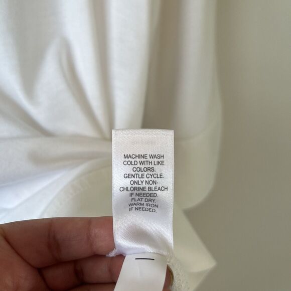 J Jill x Christian Siriano Mixed Media Top White Curved Hi Low Hem Petite Medium - Picture 10 of 10